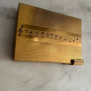 Vintage Volupte Gold Tone Makeup Case with Mirror and working Music Box